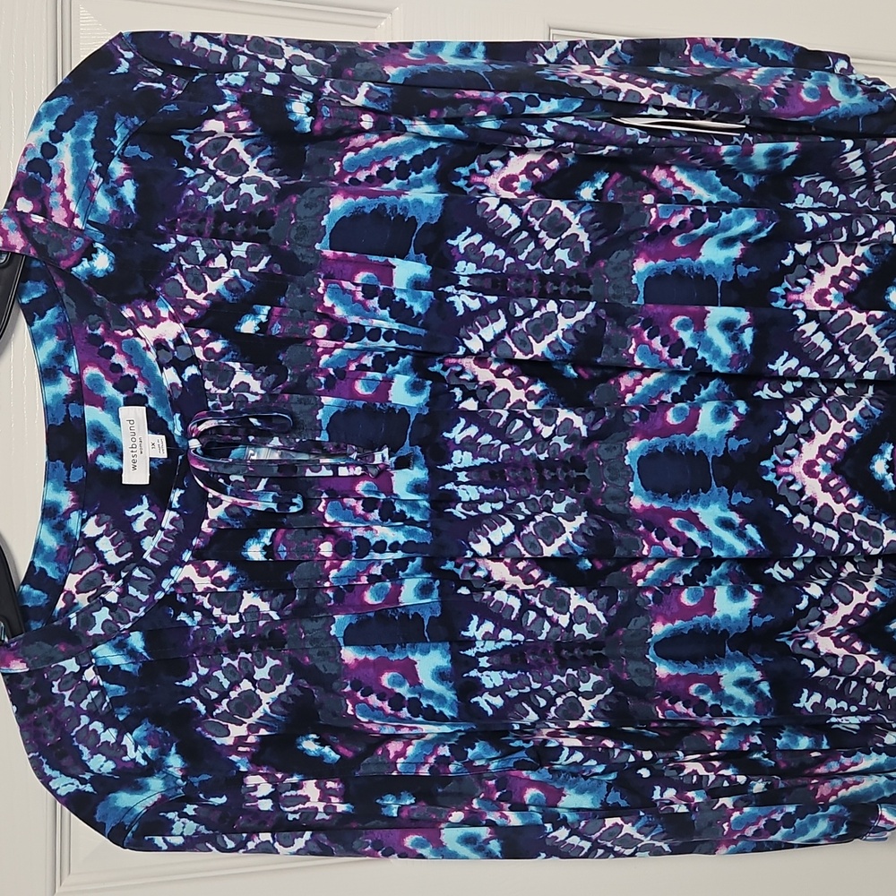 Westbound Plus Size‎ 3/4 Sleeve Tied V-neck Lightweight Dress: Tie Dye: Size- 1X
